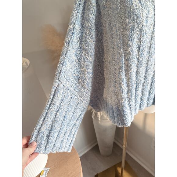 Free People Good Day Ribbed Blue Oversized Cropped Sweater Womens Medium - Picture 6 of 11
